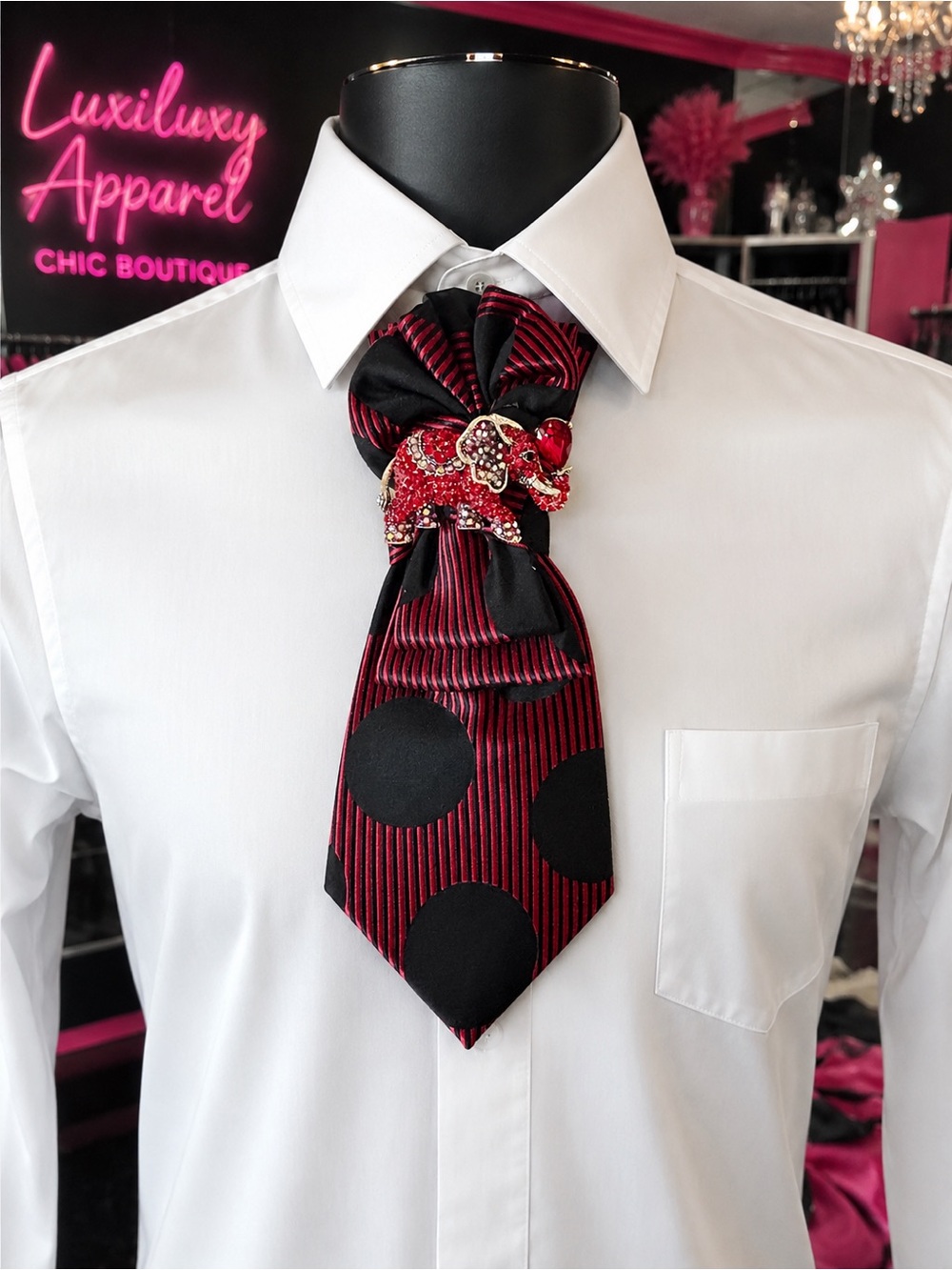 Red and Black Polka Dot Statement Necktie